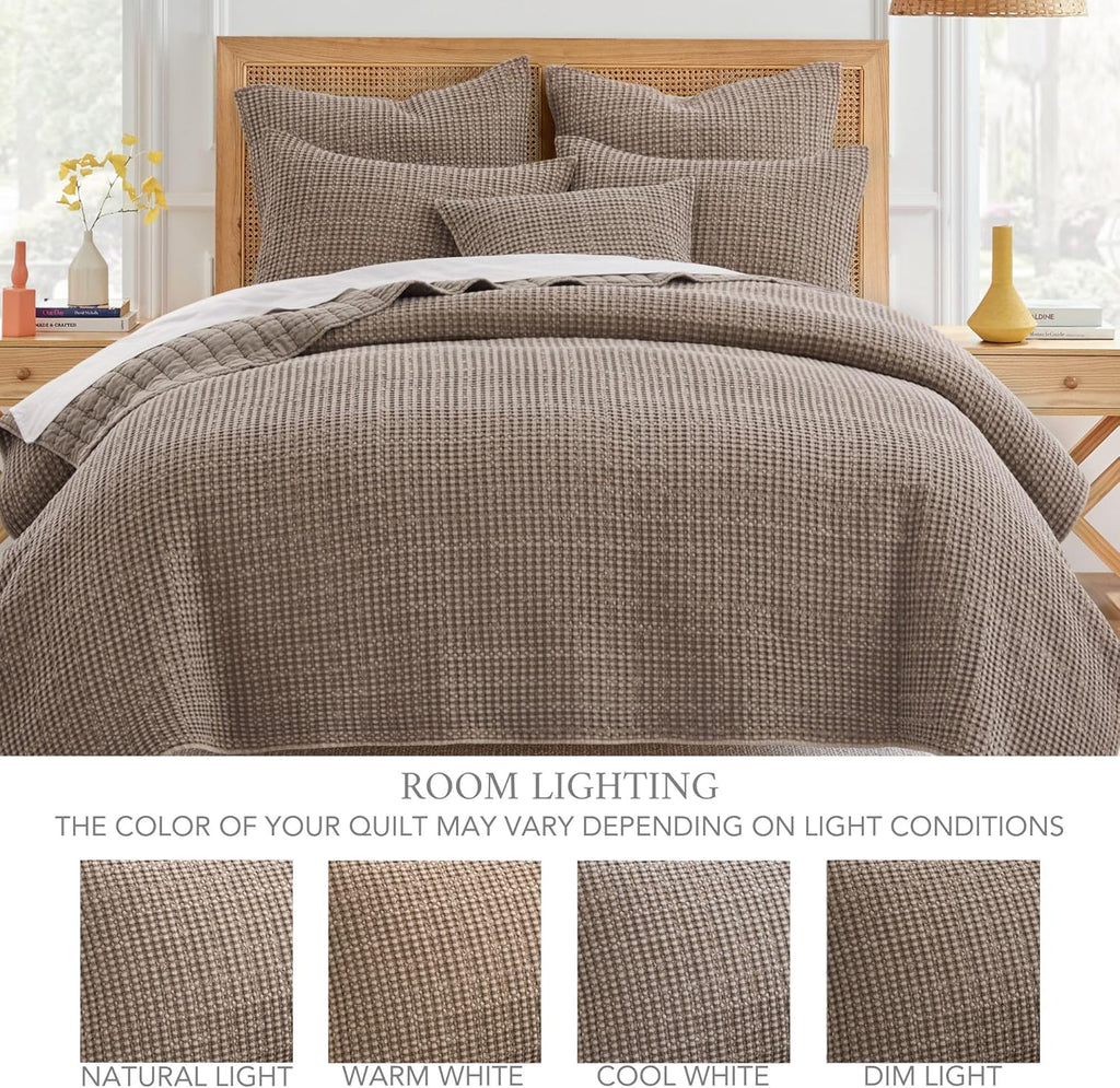 Levtex Home Mills Waffle King/Cal King Quilt Set (106x92in) with 2 Pillow Shams (36x20in) - Cocoa - Cotton Waffle King Size Quilt Bedding Set - Lightweight, Soft, Pre-Washed