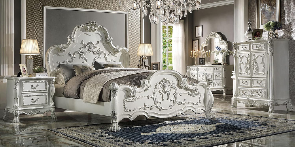 Acme Dresden Wooden Eastern King Bed with Arched Headboard in Bone White