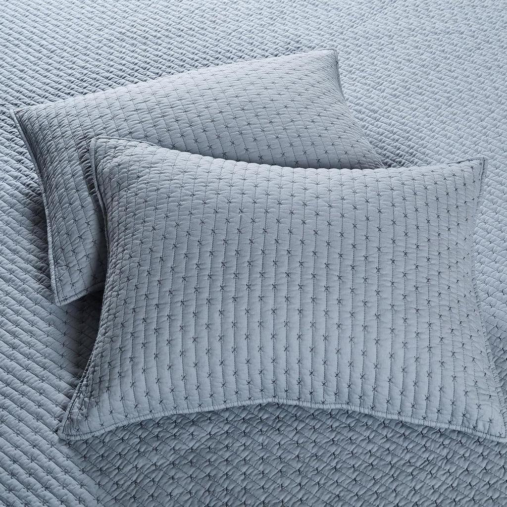 Levtex Home - Cross Stitch Chambray Quilt Set - King Quilt + Two King Pillow Shams - Cross Stitched Pattern - Quilt Size (106x92in.) and Pillow Sham Size (36x20in.) - Reversible - Cotton Fabric