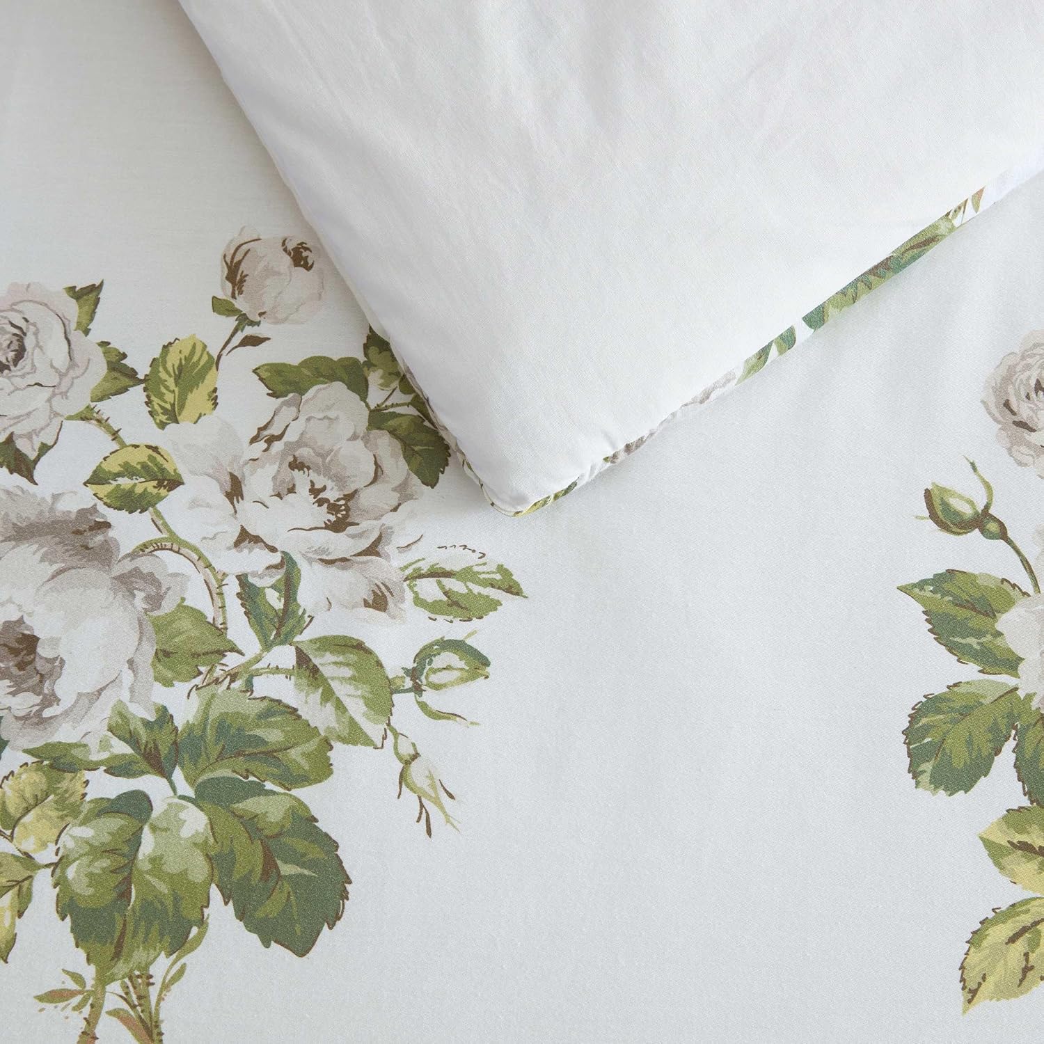 Martha Stewart - King Comforter Set, Smooth Sateen Front with Subtle Sheen & Lightweight Cotton Percale Reverse, 3 Piece Bed Set with Matching Pillowcases (Eloise Floral Grey)