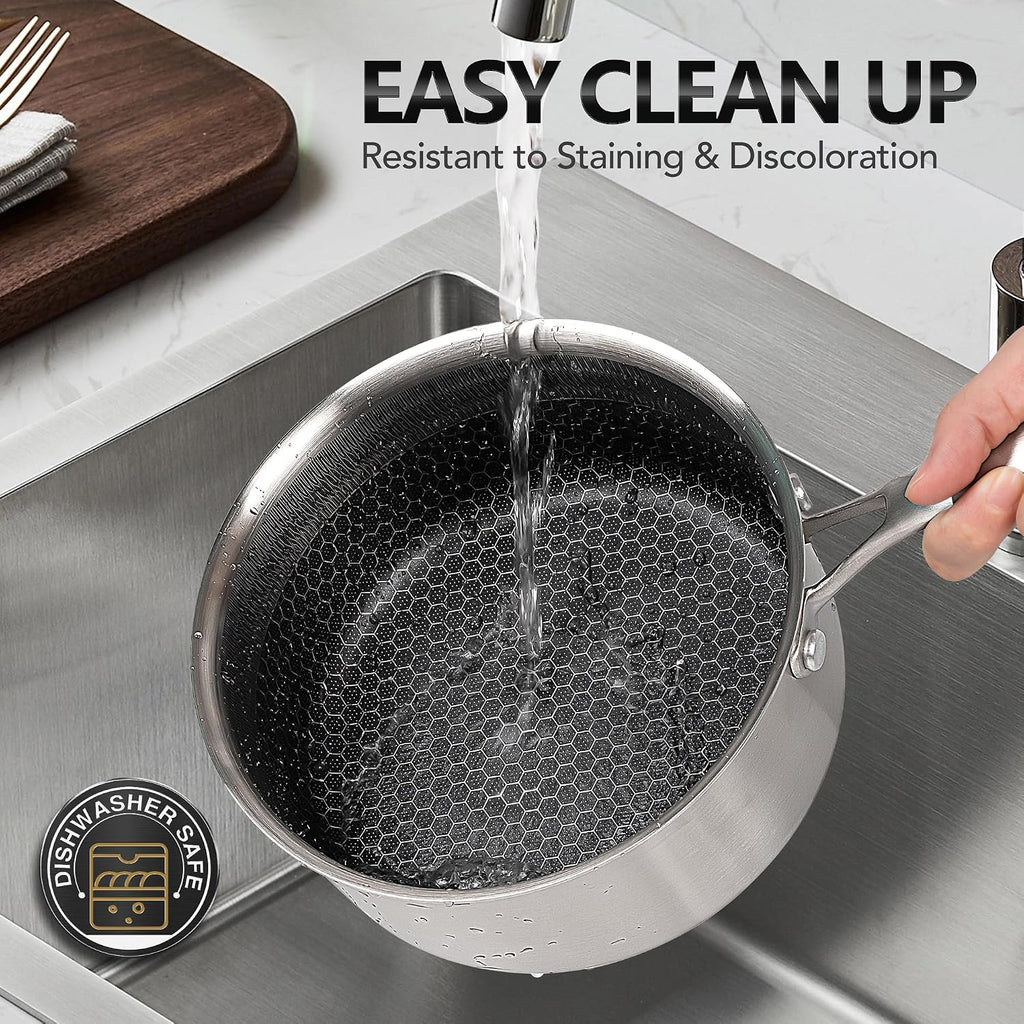 MICHELANGELO Triply Stainless Steel Pot Set, Hybrid Nonstick Saucepan Set with Lids, Induction Compatible Heavy Duty Sauce Pan 1QT & 2QT & 3QT, Honeycomb Interior, Dishwasher Safe Cookware - 6 Piece
