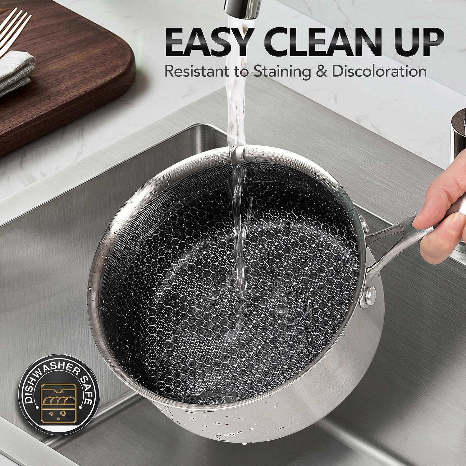 MICHELANGELO Triply Stainless Steel Pot Set, Hybrid Nonstick Saucepan Set with Lids, Induction Compatible Heavy Duty Sauce Pan 1QT & 2QT & 3QT, Honeycomb Interior, Dishwasher Safe Cookware - 6 Piece