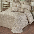 Davenport Luxury Bedding | Neutral Sand and Beige Hues | Jacquard-Woven Puff-Textured Scrollwork Medallions | 6 Pc Set Includes Cal King Bedspread, 2 King Shams, and 3 Decorative Reversible Pillows