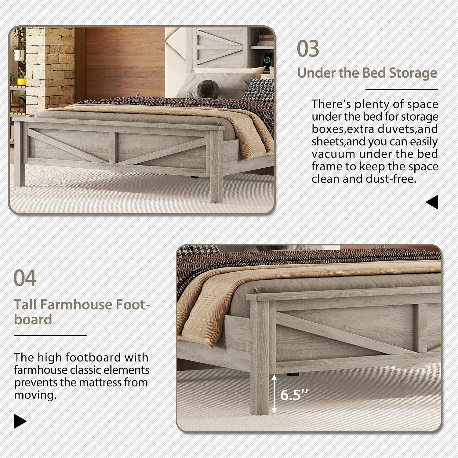 SOFTSEA 3 Piece Wood Platform Bed Set, Full Size Bed Frame with Sliding Door Storage Headboard, Storage Nightstand and Dresser, Farmhouse Bedroom Set with Charging Station, Antique Gray