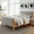Modway Maven King Size Bed Frame in Wheat Oak with Upholstered Fabric Headboard and Footboard – Wood King Platform Bed Frame – No Box Spring Needed
