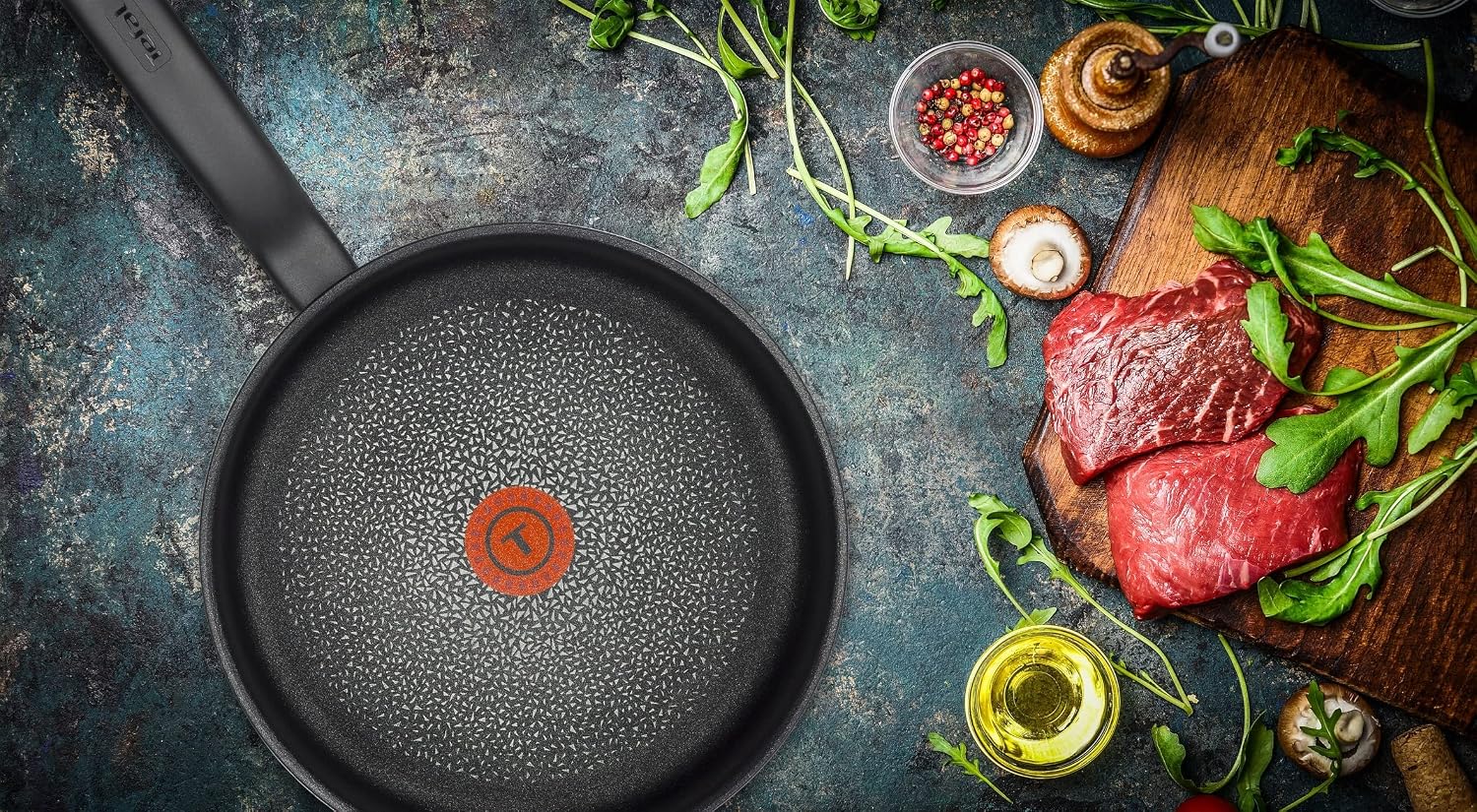 Tefal C38819 Hard Titanium Essential Wok Pan 28 cm | Non-Stick Coating with Titanium Particles | Thermal Signal Temperature Indicator | Dishwasher Safe | Made in France | Black