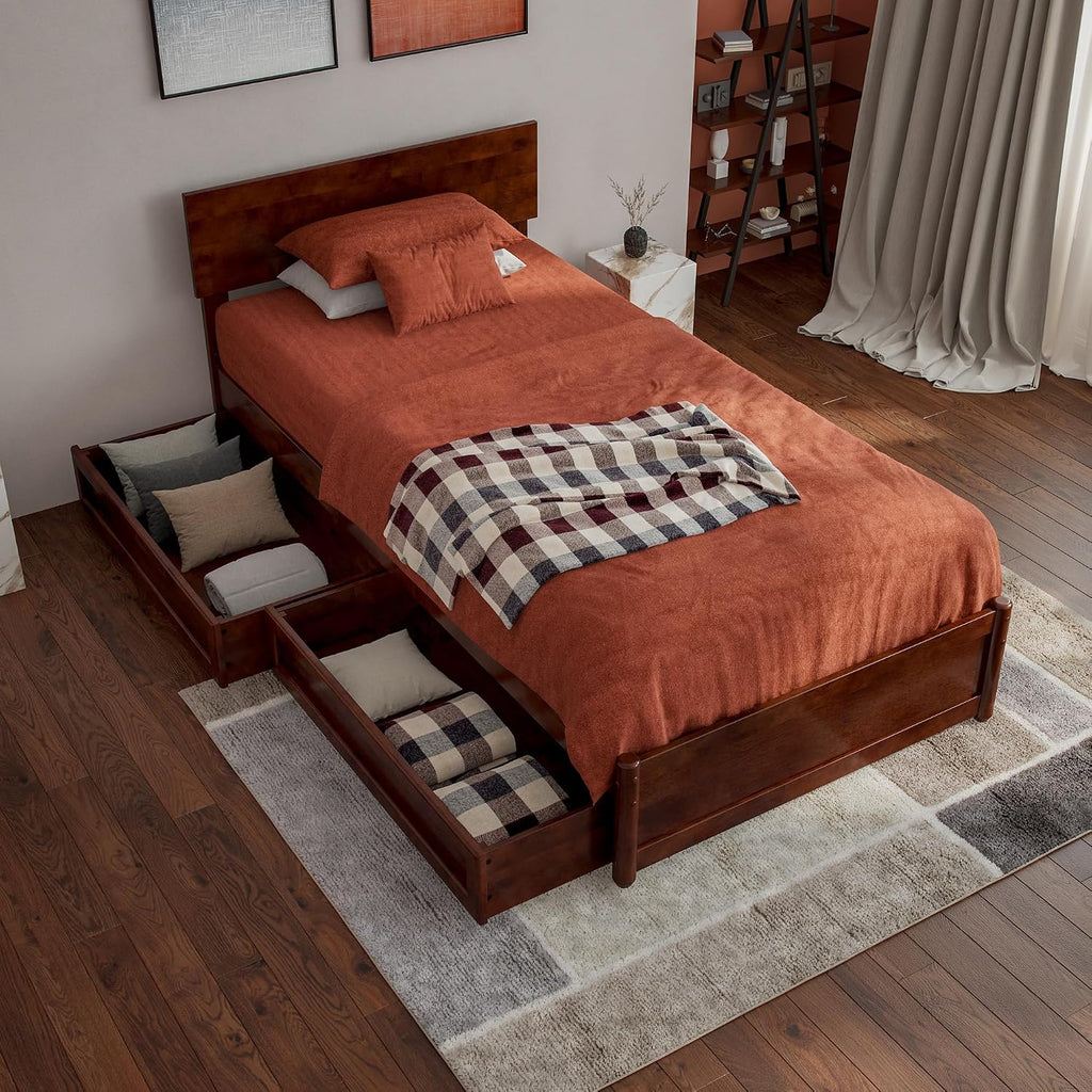 AFI, Wesley Twin XL Platform Bed with Panel Footboard & Storage Drawers, Walnut