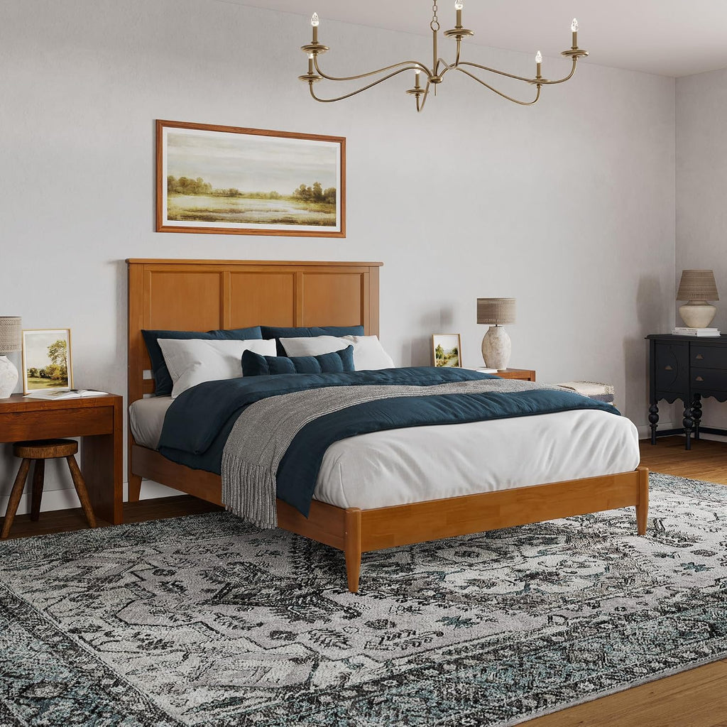 AFI, Charlotte Queen Solid Wood Low Profile Platform Bed, Light Toffee