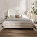 Upholstered Bed Frame King Size, 54' Tall Headboard Wingback Upholstered Platform Bed Frame for Adults Bedroom Strong Wood Slats Support/No Box Spring Needed/Easy Assembly, Beige