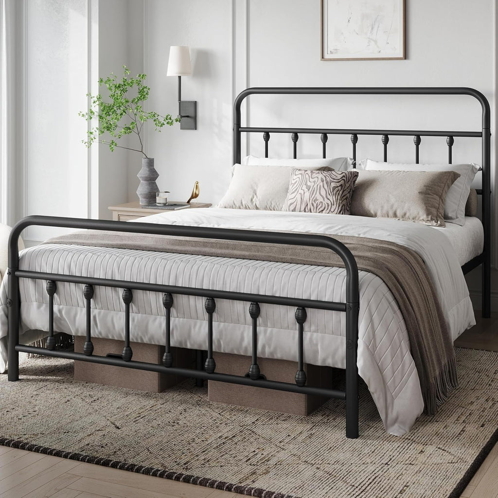 Yaheetech Classic Metal Platform Bed Frame Mattress Foundation with Victorian Style Iron-Art Headboard/Footboard/Under Bed Storage/No Box Spring Needed/Full Size Black