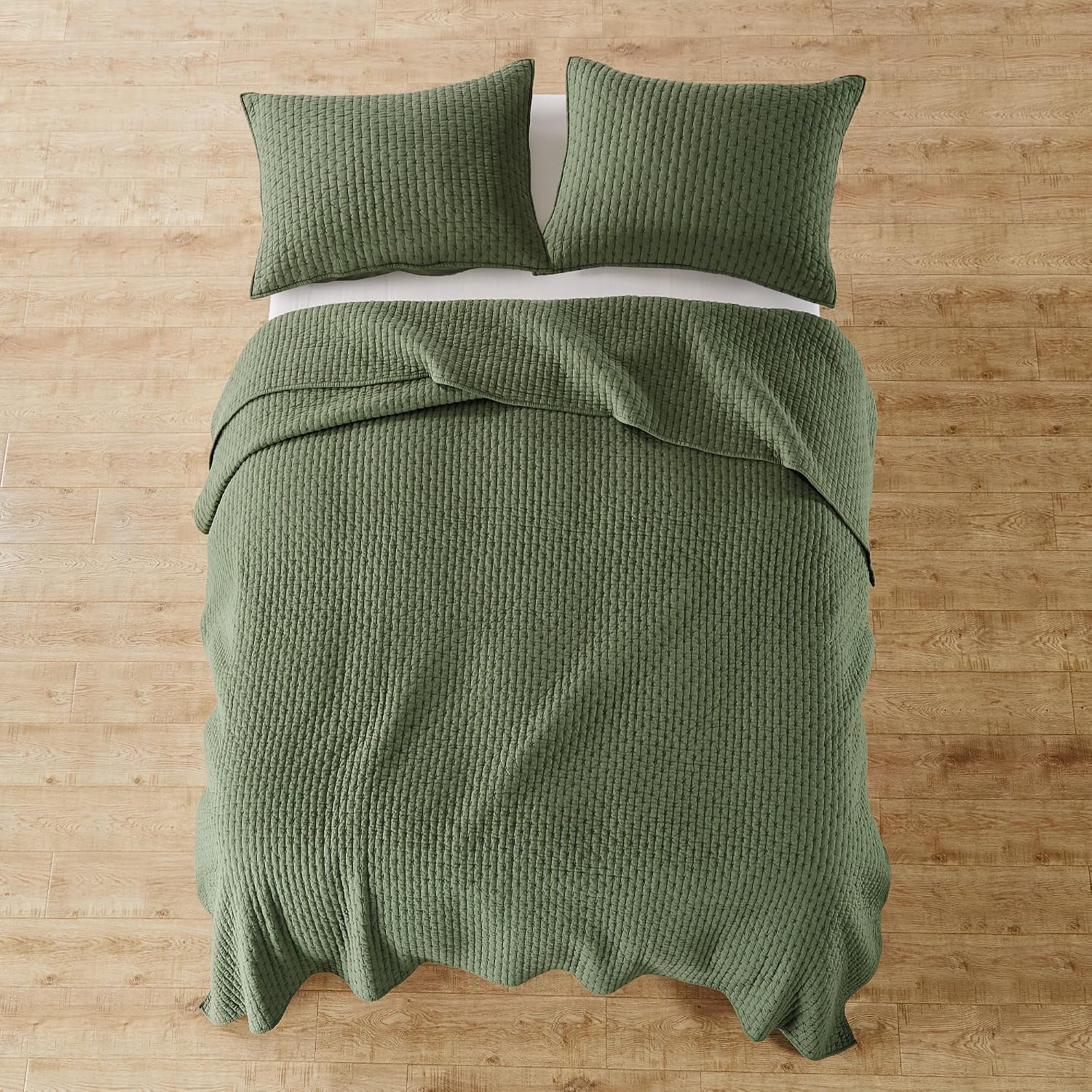 Levtex Home Cross Stitch Reversible King/Cal King Quilt Set (106x92in) and 2 Pillow Shams (36x20in) - Stitch Texture - Forest Green - Cotton King Size Quilt Bedding Set - Lightweight Soft Pre-Washed