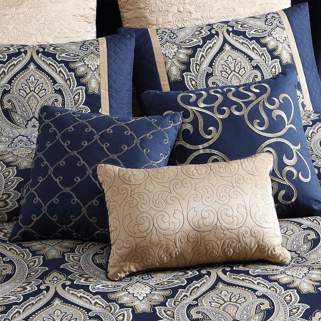 Riverbrook Home 100% Polyester Comforter Set, King, Barret - Navy, 10-Piece Set