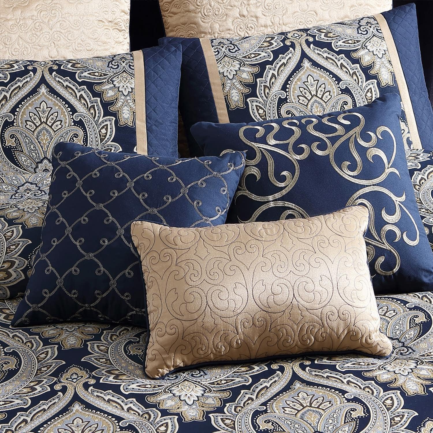 Riverbrook Home 100% Polyester Comforter Set, King, Barret - Navy, 10-Piece Set