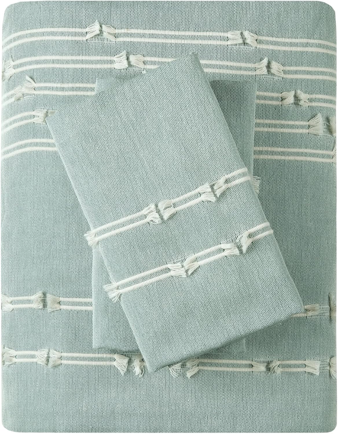 INK+IVY Kara 100% Cotton Duvet Mid Century Modern Design, All Season Comforter Cover Bedding Set, Matching Shams, King/Cal King, Jacquard Stripes Aqua 3 Piece