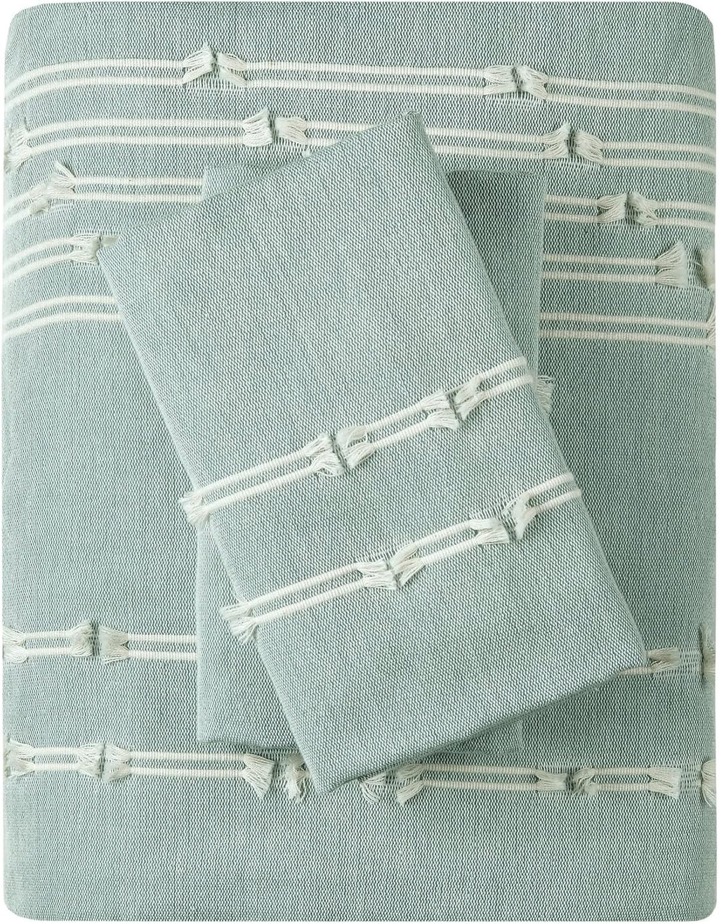 INK+IVY Cotton Duvet Cover Queen Size - 100% Cotton Duvet Cover Set, Boho Bedding Set for All Seasons Farmhouse Bedding Duvet & Sets with 2 Pillowcase, Jacquard Stripes, Aqua 3 Piece Full/Queen