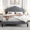 Allewie Queen Size Bed Frame with Adjustable Velvet Tiara Headboard, Upholstered Diamond Button Tufted Platform Bed, Wood Slats Support, No Box Spring Needed, Light Grey