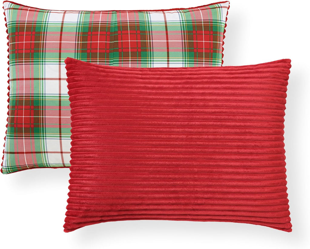 Martha Stewart - King Comforter Set in Red, Reversible, Cute, Wide Corduroy Plaid Bedding Set - 3 Pieces - All Seasons, Lightweight, Fluffy with 1 Comforter, 2 Pillow Shams,