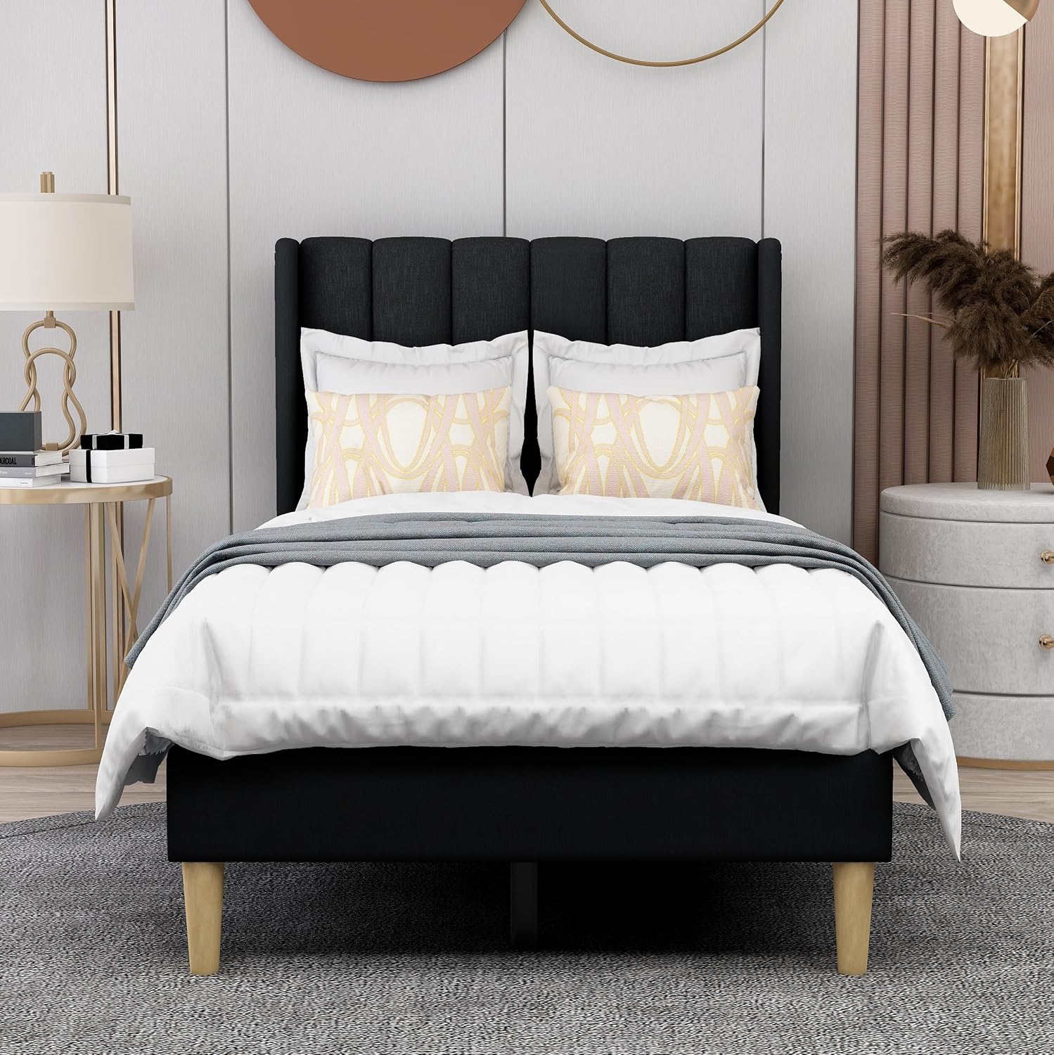 AGARTT Upholstered Platform Bed Frame Twin Size with Headboard and Footboard/Wooden Slats Support/No Box Spring Needed/Easy Assembly,Black Linen