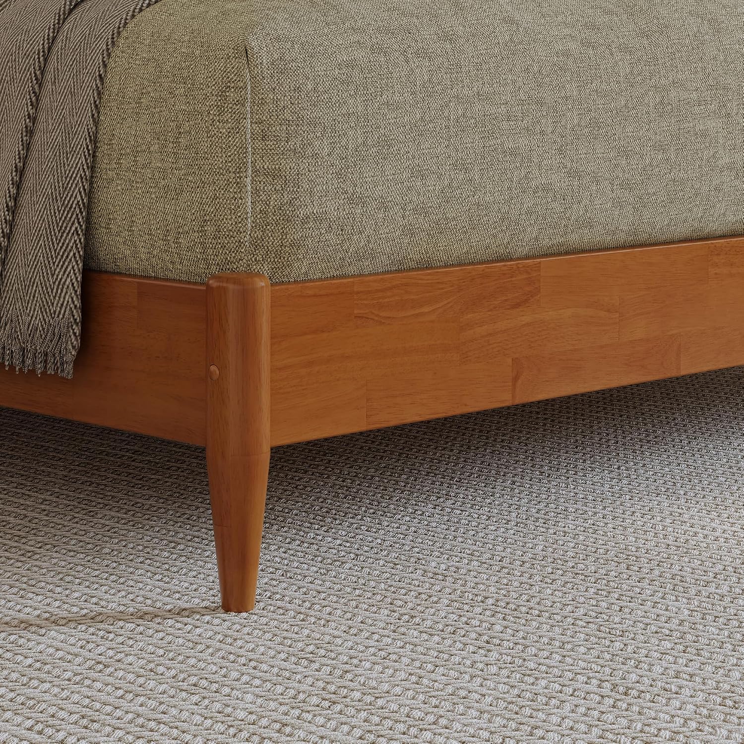 AFI, Pasadena Queen Solid Wood Low Profile Platform Bed, Light Toffee
