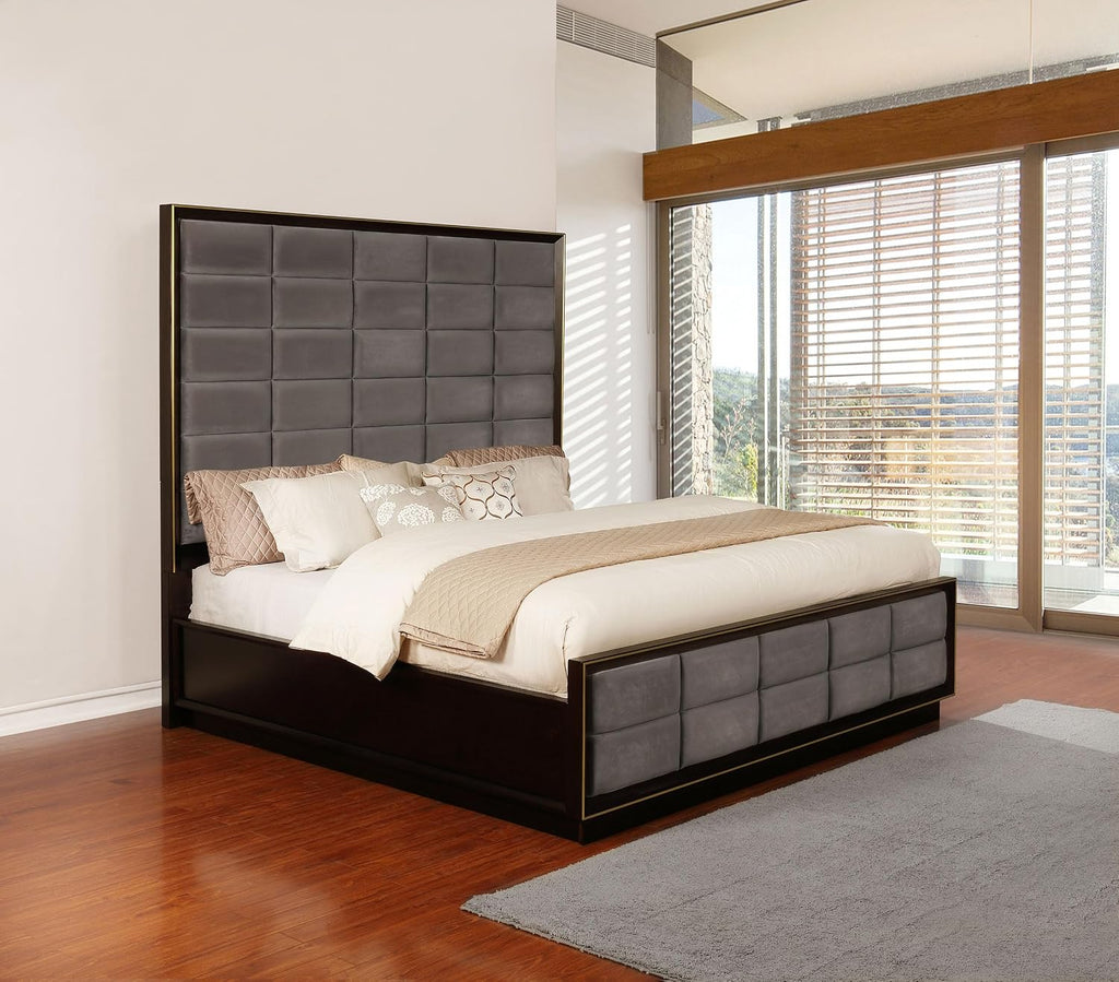 Coaster Home Furnishings - Durango - Wood - Upholstered Eastern King Panel Bed with Channel-Tufted Headboard and Rectangular Shape – Bedroom – Smoked Peppercorn - 223261KE