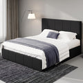Allewie Queen Size Dutch Velvet Upholstered Platform Bed Frame/Vertical Channel Tufted Adjustable Headboard/Low Profile Bed Frame/No Box Spring Needed/Easy Assembly/Black