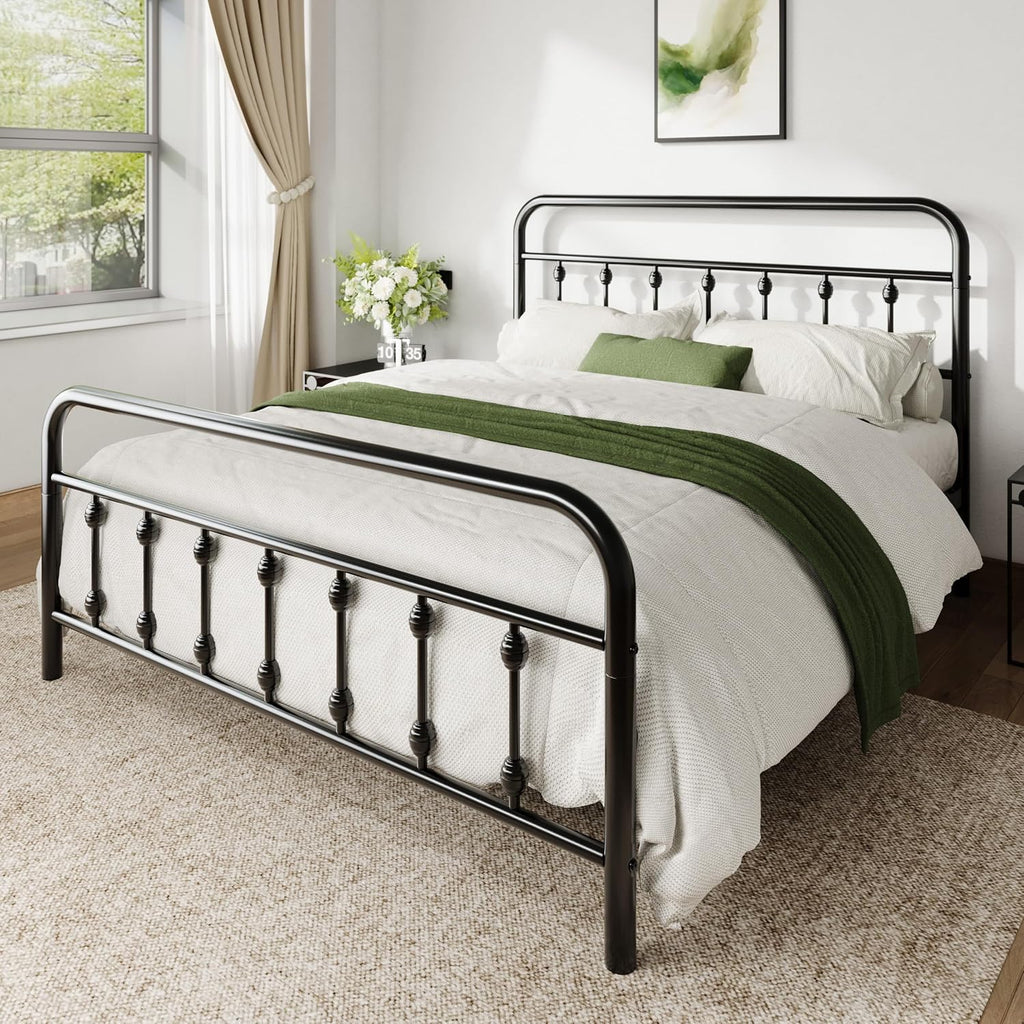 Allewie 14 Inches Full Size Metal Platform Bed Frame with Victorian Style Iron-Art Headboard/Footboard, Mattress Foundation, Easy Assembly, Under Bed Storage, No Box Spring Required, Black