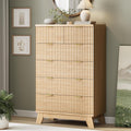 Fluted Dresser for Bedroom with 6 Drawers, 46' Tall Modern Chest of Drawers with Metal Handle, Wooden Dresser TV Stand, Wood Closet Clothes Storage Organizer for Living Room, Hallway, Natural Oak