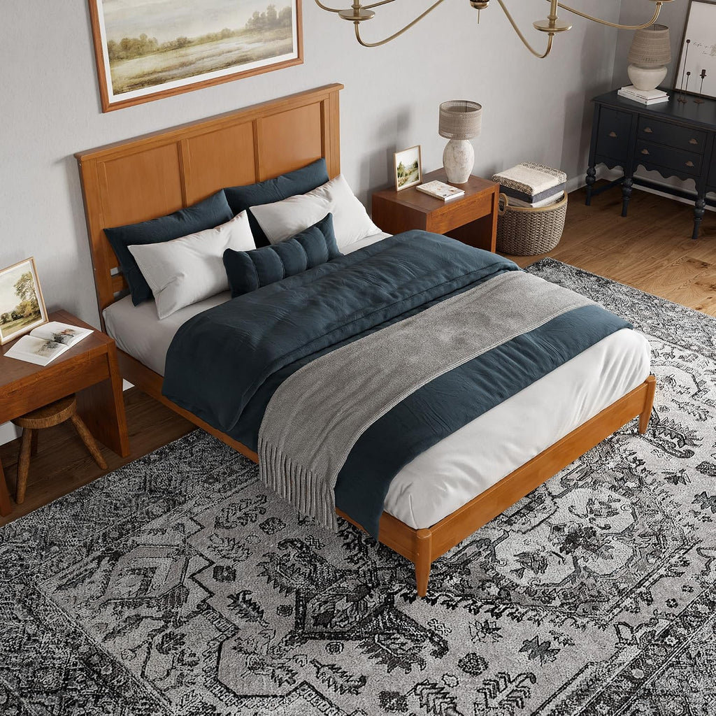 AFI, Charlotte Queen Solid Wood Low Profile Platform Bed, Light Toffee