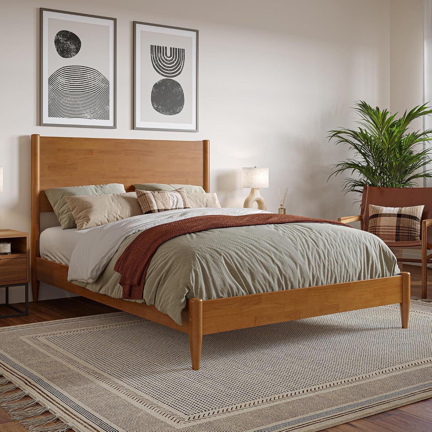 AFI, Pasadena Full Solid Wood Low Profile Platform Bed, Light Toffee