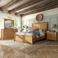 Furniture of America Yardley Farmhouse Solid Wood 5-Piece Bedroom Set with Platform Bed, Felt-Lined Top Drawers on Nightstands and Dresser with Mirror, Box Spring Needed, King, Natural Oak