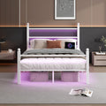 CLIBFENG Queen Size Bed Frame with Headboard and Footboard,Steel Slats Support-LED Bed Frame with USB Charging Station,Mattress Foundation-Under Bed Storage,No Box Spring Needed,Noise Free,White
