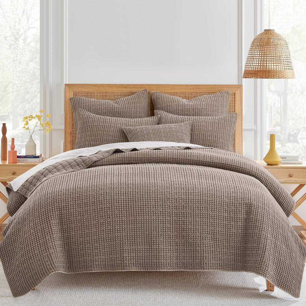 Levtex Home Mills Waffle King/Cal King Quilt Set (106x92in) with 2 Pillow Shams (36x20in) - Cocoa - Cotton Waffle King Size Quilt Bedding Set - Lightweight, Soft, Pre-Washed