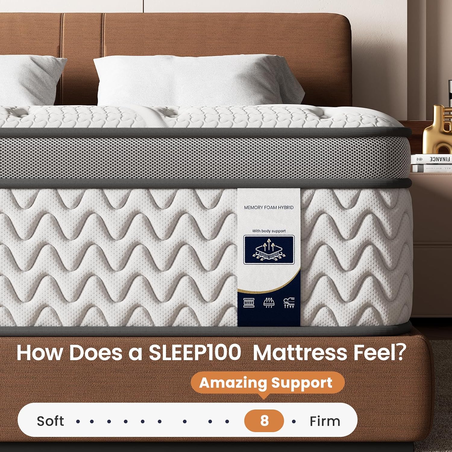SLEEP100 King Mattress 10 Inch – Hybrid Mattresses for Back Pain, Extra Lumbar & Shoulder Support, Fiberglass-Free & No Odor, 365-Night Trial
