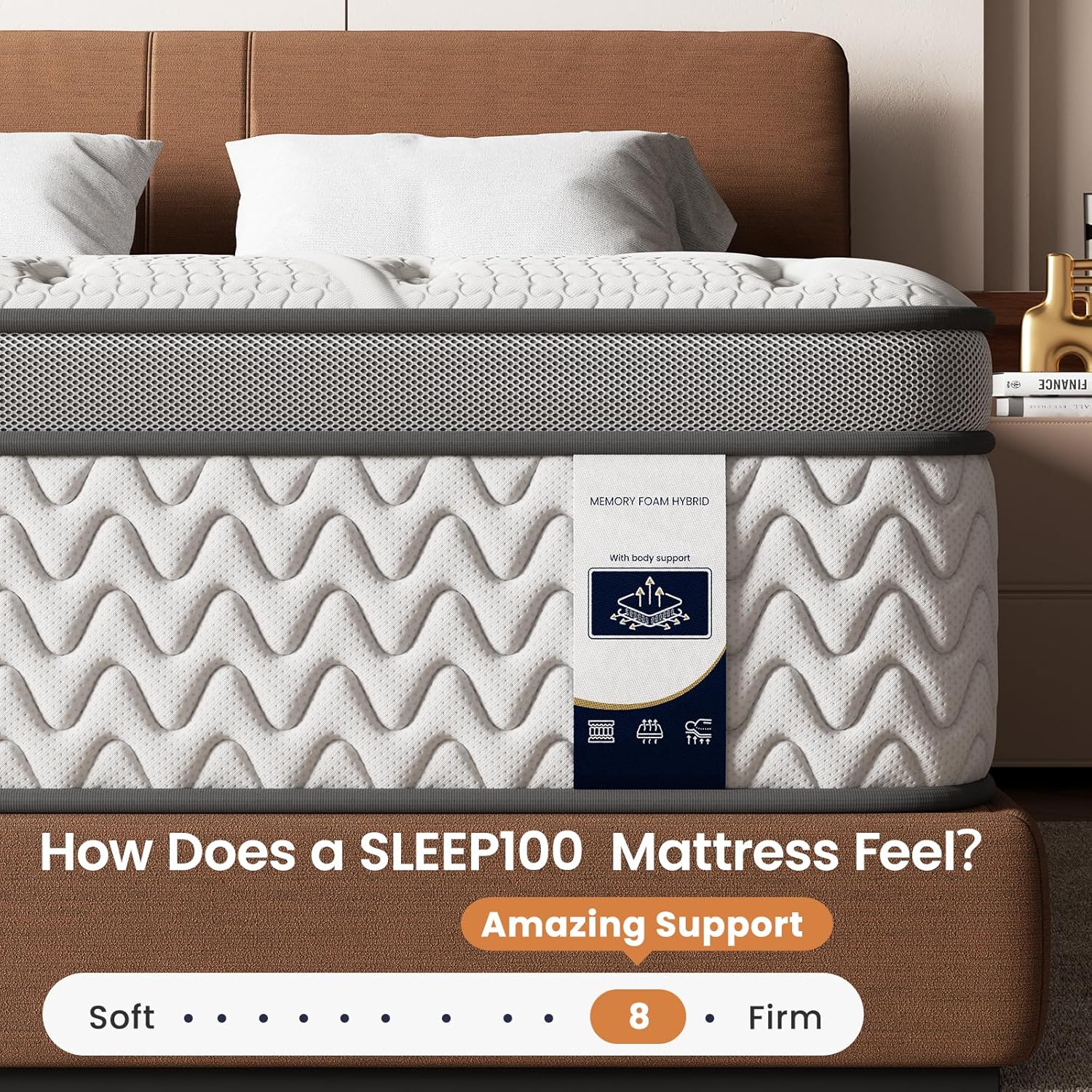 SLEEP100 Queen Mattress 10 Inch – Hybrid Mattresses for Back Pain, Extra Lumbar & Shoulder Support, Fiberglass-Free & No Odor, 365-Night Trial