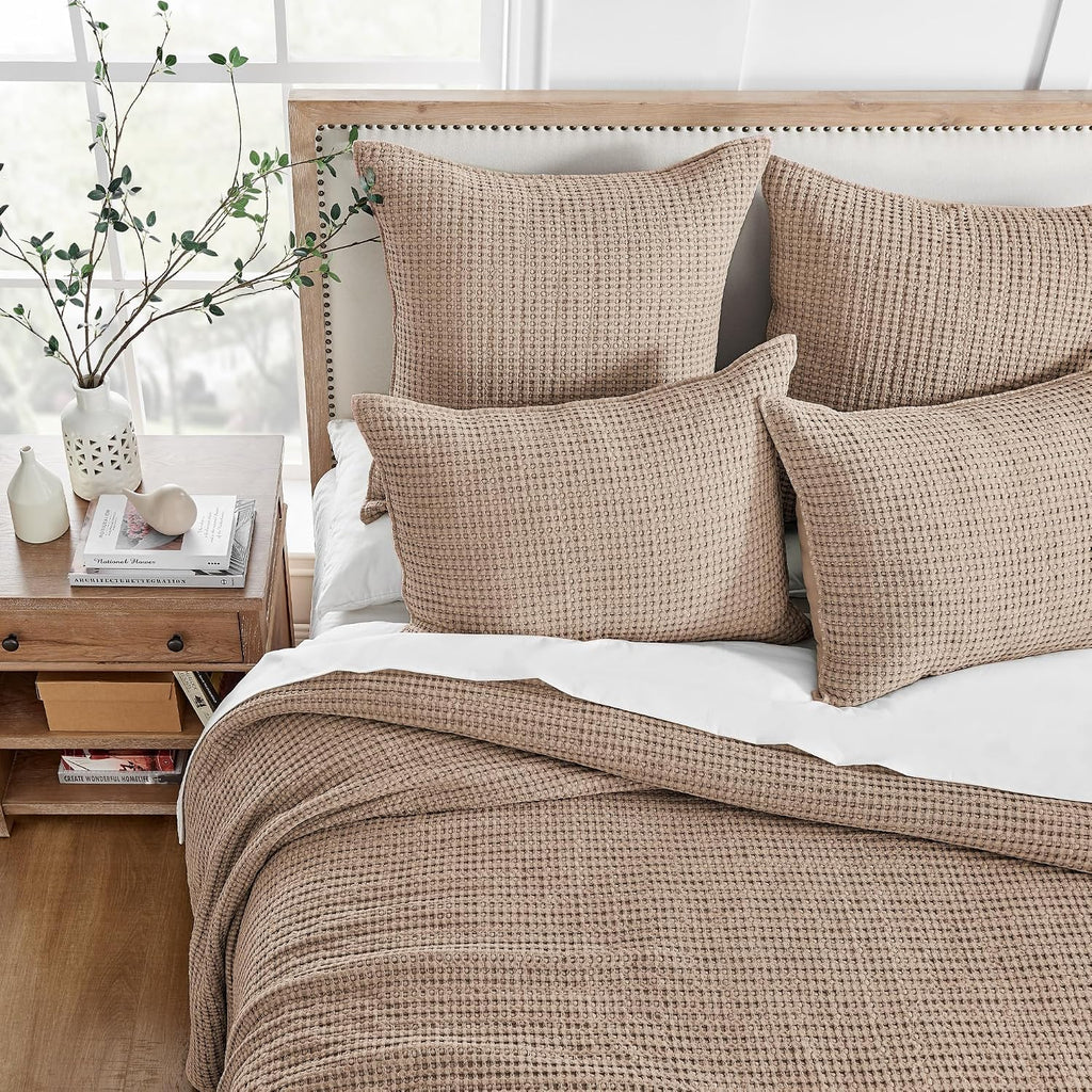Levtex Home Mills Waffle Twin Bedspread Set (84x104in) with 1 Pillow Sham (26x20in) - Blush - Cotton Waffle Twin Size Bedspread Set - Lightweight, Soft, Pre-Washed