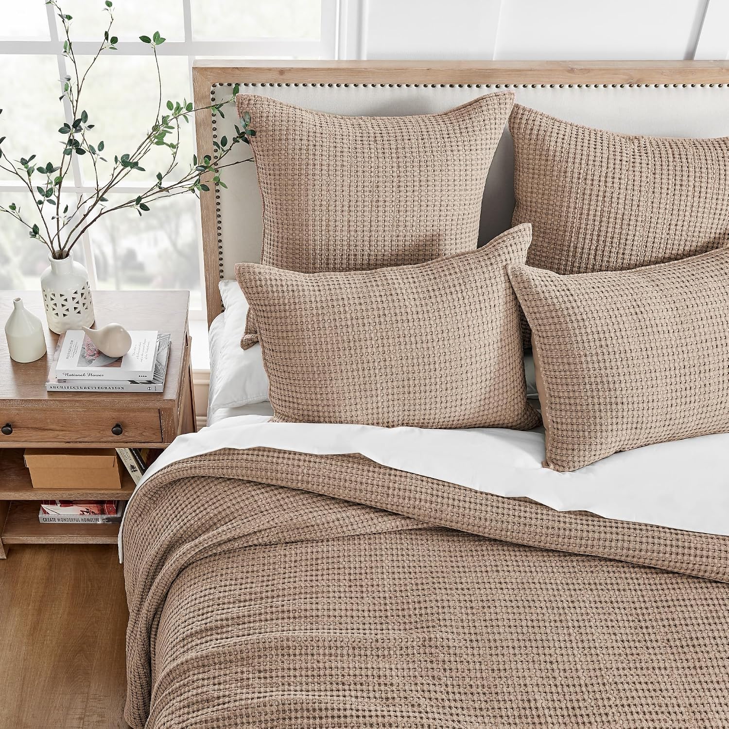 Levtex Home Mills Waffle King Bedspread Set (122x106in) with 2 Pillow Shams (36x20in) - Blush - Cotton Waffle King Size Bedspread Set - Soft, Pre-Washed