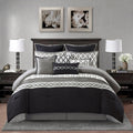 Stratford Park Geometirc King Black Comforter Set, 10 Piece, Jacquard Bedding Comforters & Sets, Bedskirt, Pillows & Shams, Ultra-Soft