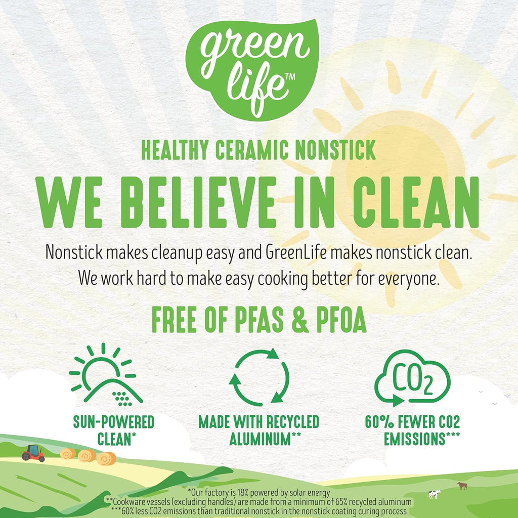 GreenLife Soft Grip Healthy Ceramic Nonstick 18 Piece Kitchen Cookware Pots and Frying Sauce Saute Pans Set, PFAS-Free with Kitchen Utensils and Lid, Dishwasher Safe, Gray