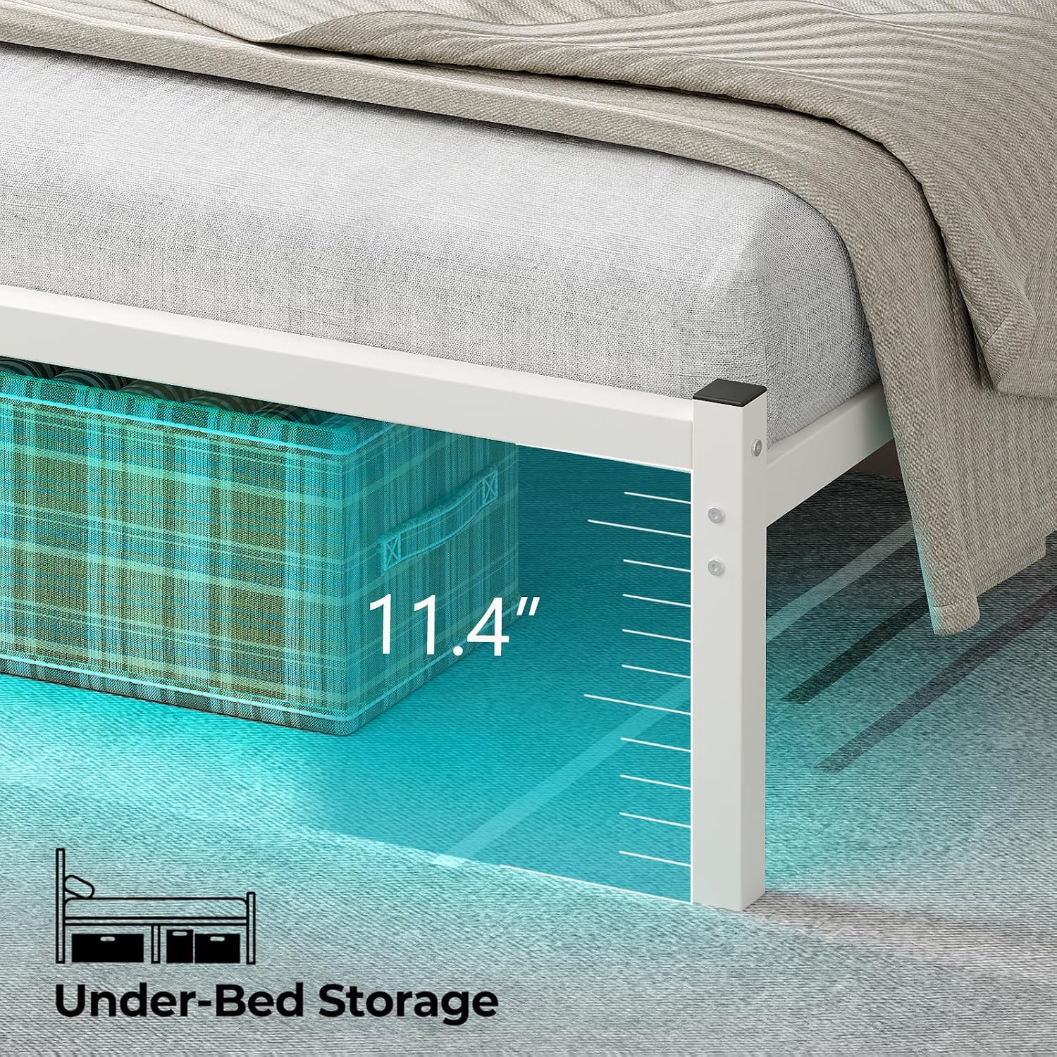 CollaredEagle Full Size Bed Frame with Headboard, Metal Platform Bed Frame with LED, Charging Station, No Box Spring Needed, Easy Assembly, Noise Free, White