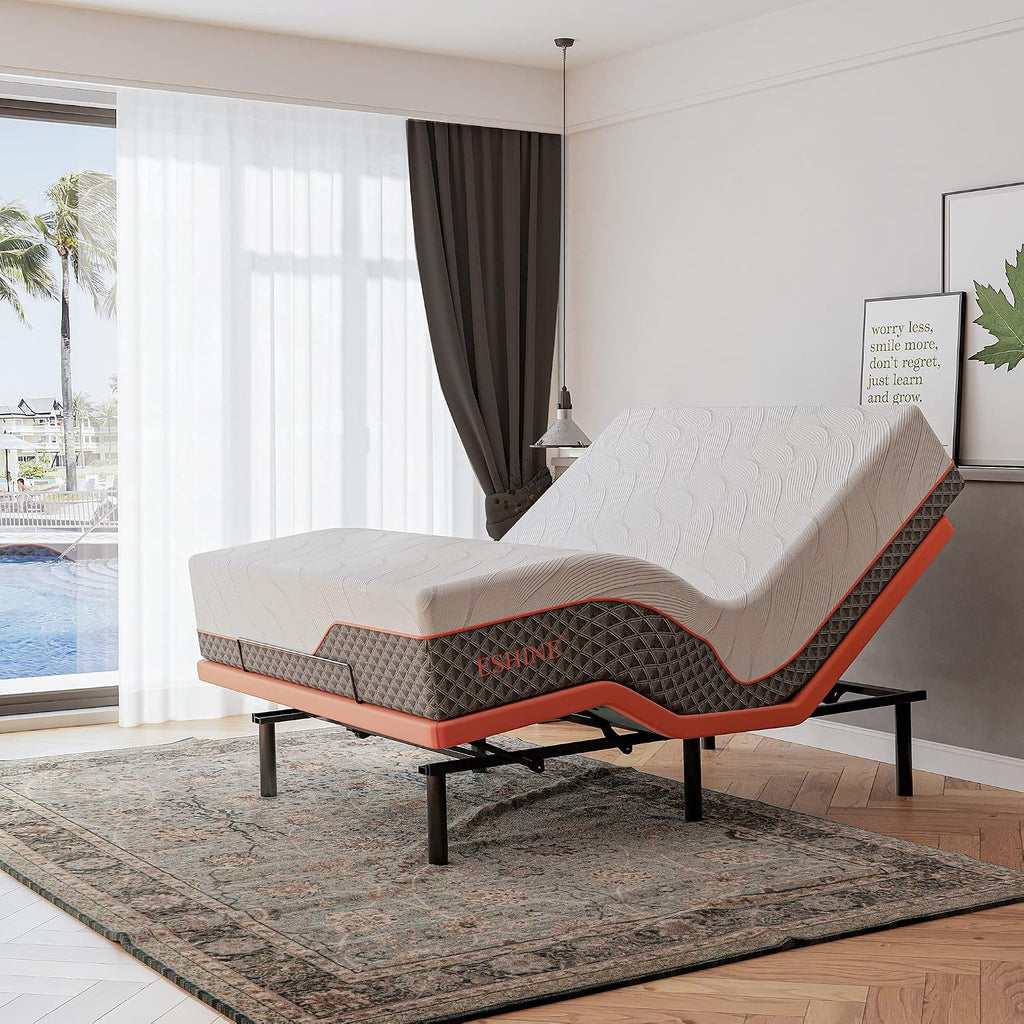 ESHINE Queen Adjustable Bed Frame - 14' Luxury Gel Memory Foam Hybrid Mattress, 5 Minutes Installation, 609 Independent Pocket Springs, Massage, Medium Soft, 3000 Premium Series