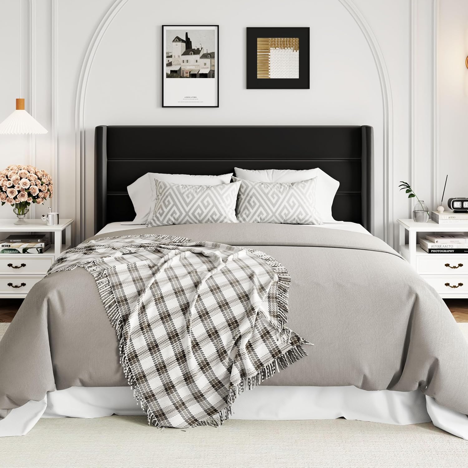 Allewie Full Size Velvet Lift Up Storage Bed, Modern Wingback Headboard, Hydraulic Support, No Box Spring Needed, Black