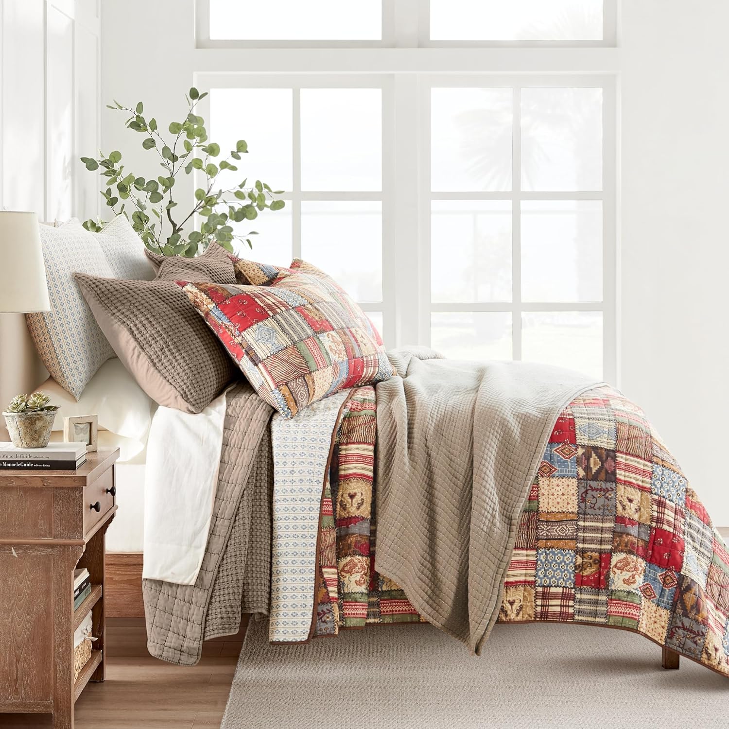 Levtex Home Mills Waffle King/Cal King Quilt Set (106x92in) with 2 Pillow Shams (36x20in) - Cocoa - Cotton Waffle King Size Quilt Bedding Set - Lightweight, Soft, Pre-Washed