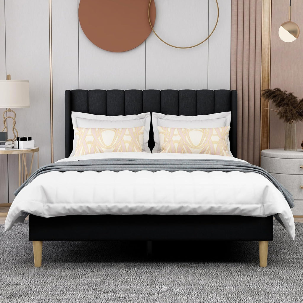 AGARTT Upholstered Platform Bed Frame Full Size with Headboard and Footboard/Wooden Slats Support/No Box Spring Needed/Easy Assembly,Black Linen
