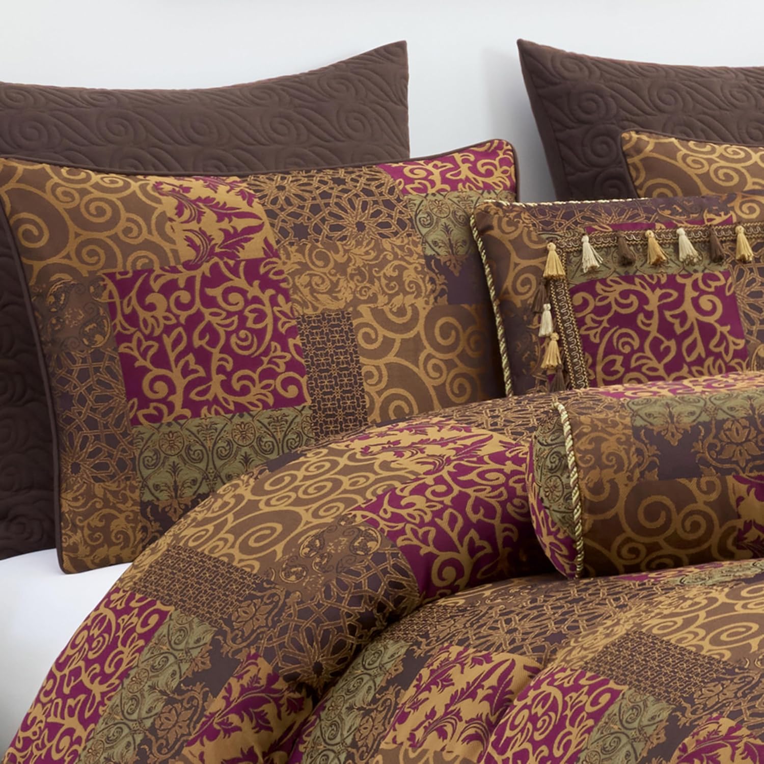 Chezmoi Collection Amelia 9-Piece Floral Jacquard Patchwork Comforter Set, Queen, Multi-Color