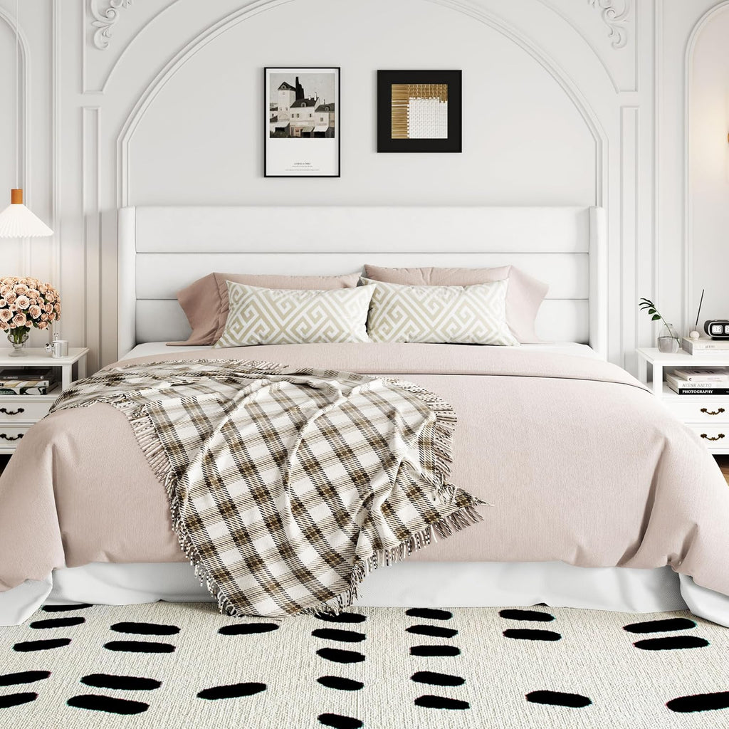 Allewie King Size Velvet Lift Up Storage Bed, Modern Wingback Headboard, Hydraulic Support, No Box Spring Needed, White