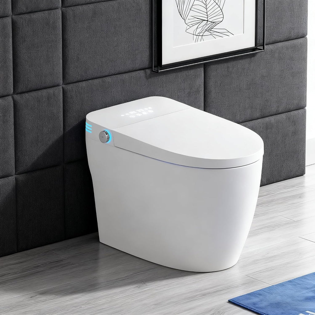 Tankless Smart Toilet with Bidet Built-In Base Model Auto Flush Heated Seat Warm Water & Dryer Adjustable Temp Side Knob (S61B)