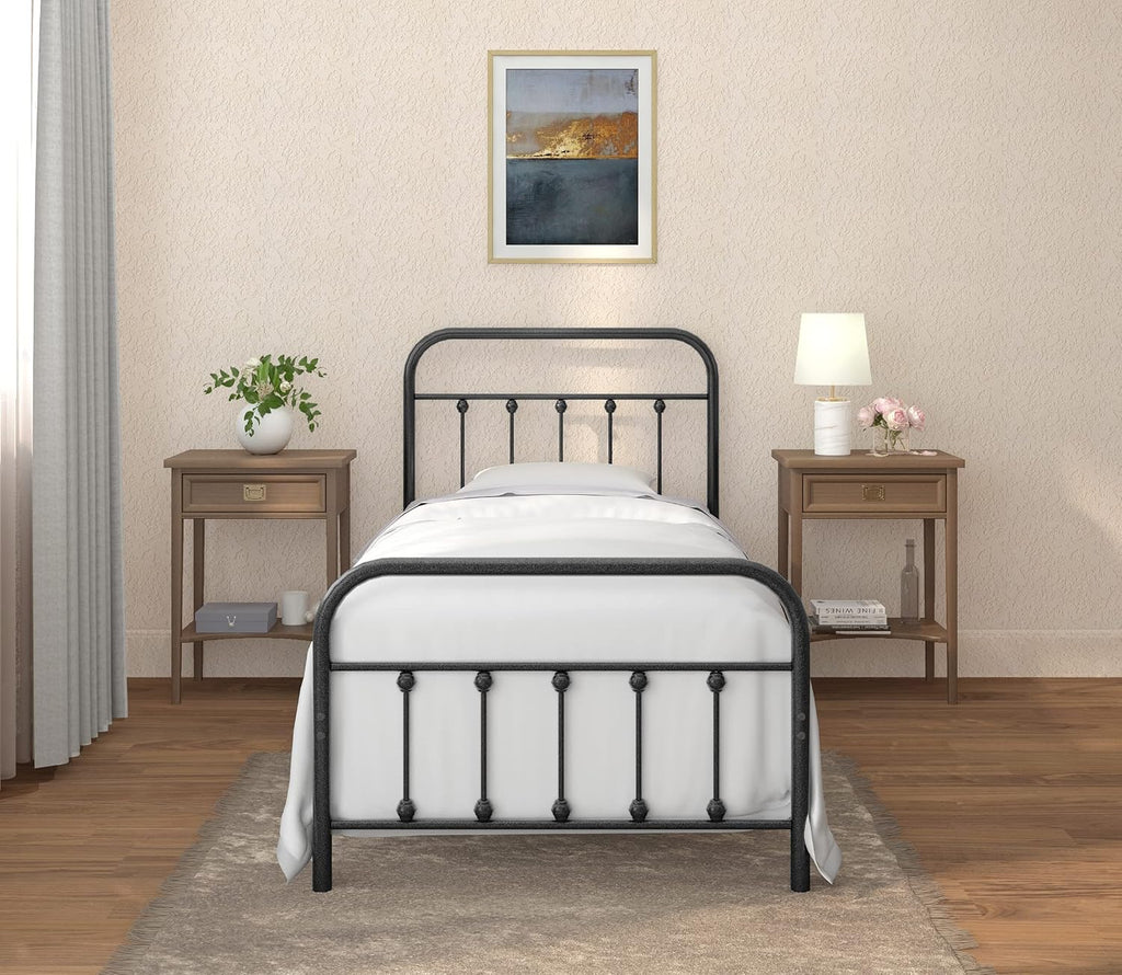 Golden Gate Beds Vintage Wrought Iron Bed Frame with Classic Metal Platform Base, Headboard and Footboard, No Box Spring Needed, Easy Assembly, Mattress Base, Noise-Free, Sleek Black Finish, Twin Size