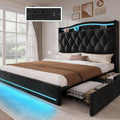YITAHOME Queen Size Bed Frame with 4 Storage Drawers and RGB LED Lights, 57'' Tall Headboard Velvet Upholstered Bed with Charging Station, No Box Spring Needed, Easy Assembly, Noise-Free, Black