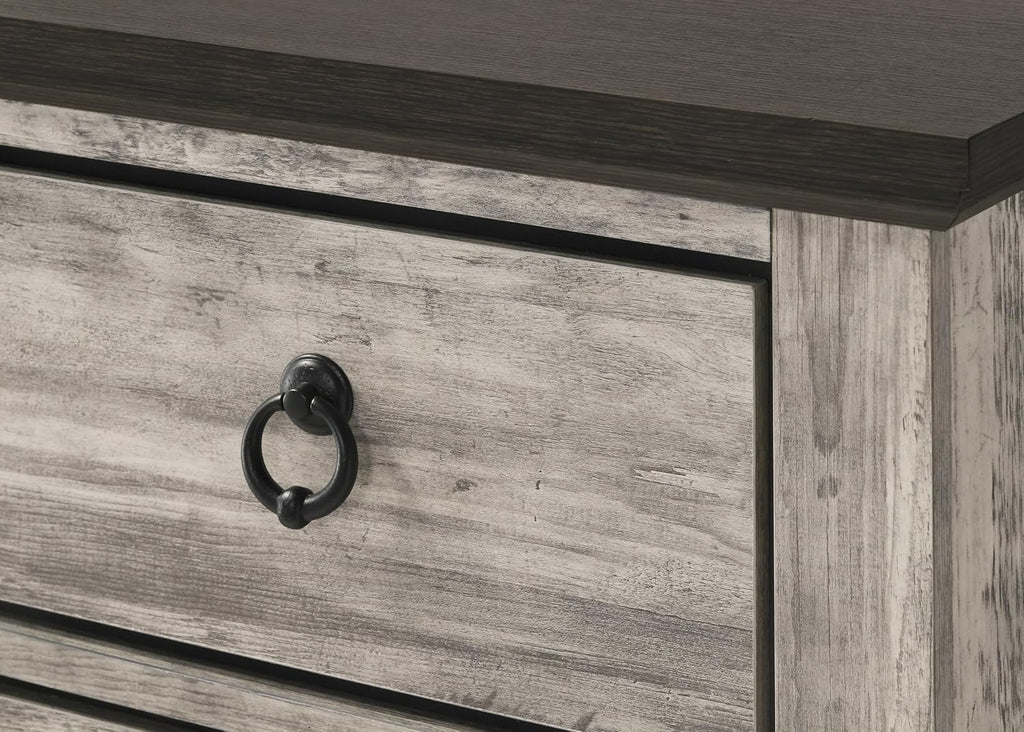 Rustic Gray Poster King Size 5pc Panel Bed Set Storage Wooden Solid Wood Bedroom Furniture