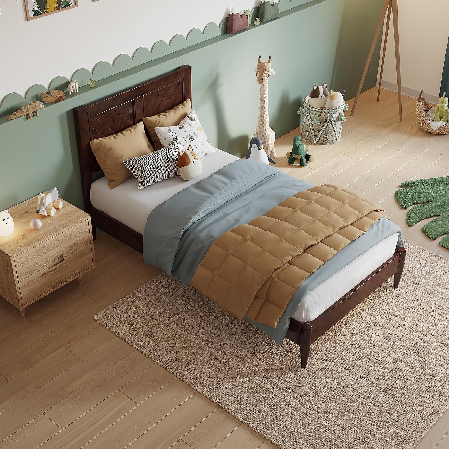 AFI, Berkshire Twin Solid Wood Low Profile Platform Bed, Walnut